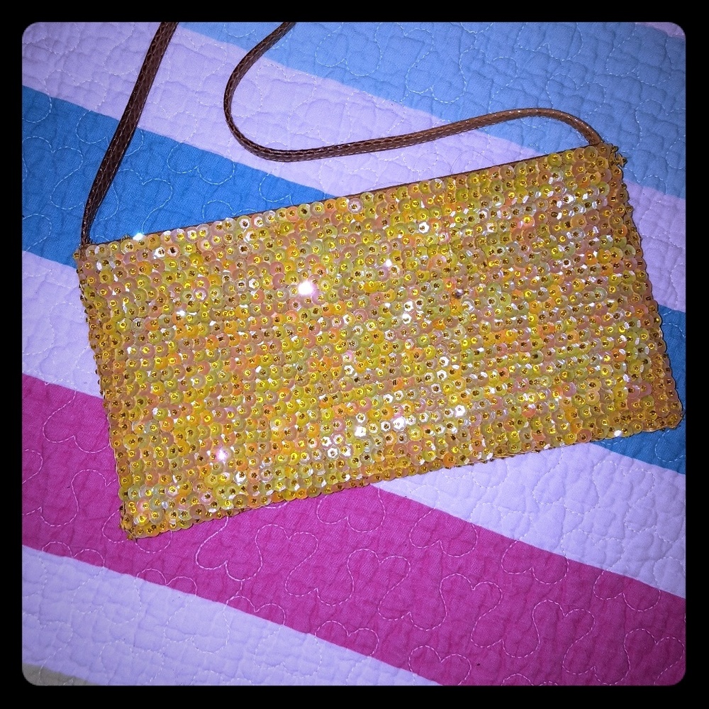 Yellow sequin evening bag